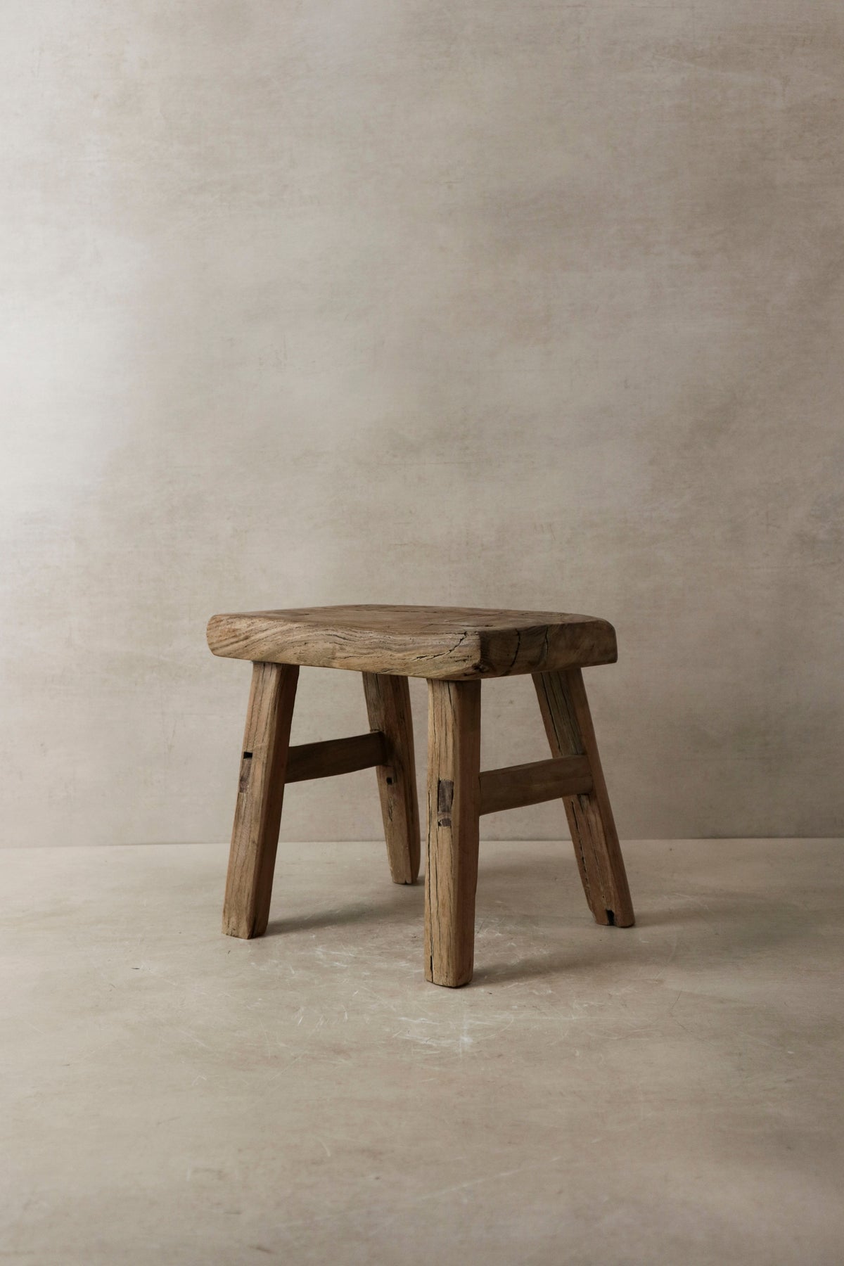 Vintage Rustic Elm Wood Stool - Small - No 3
