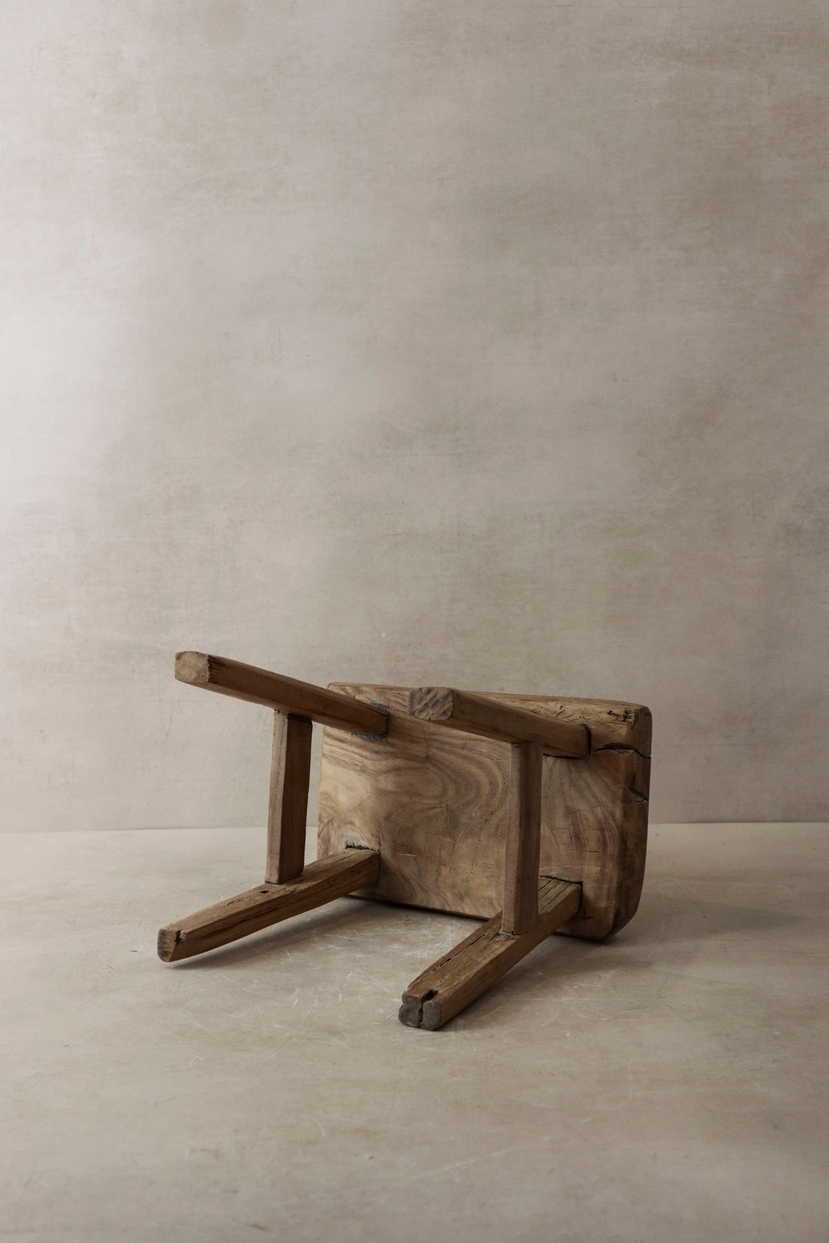 Vintage Rustic Elm Wood Stool - Small - No 3