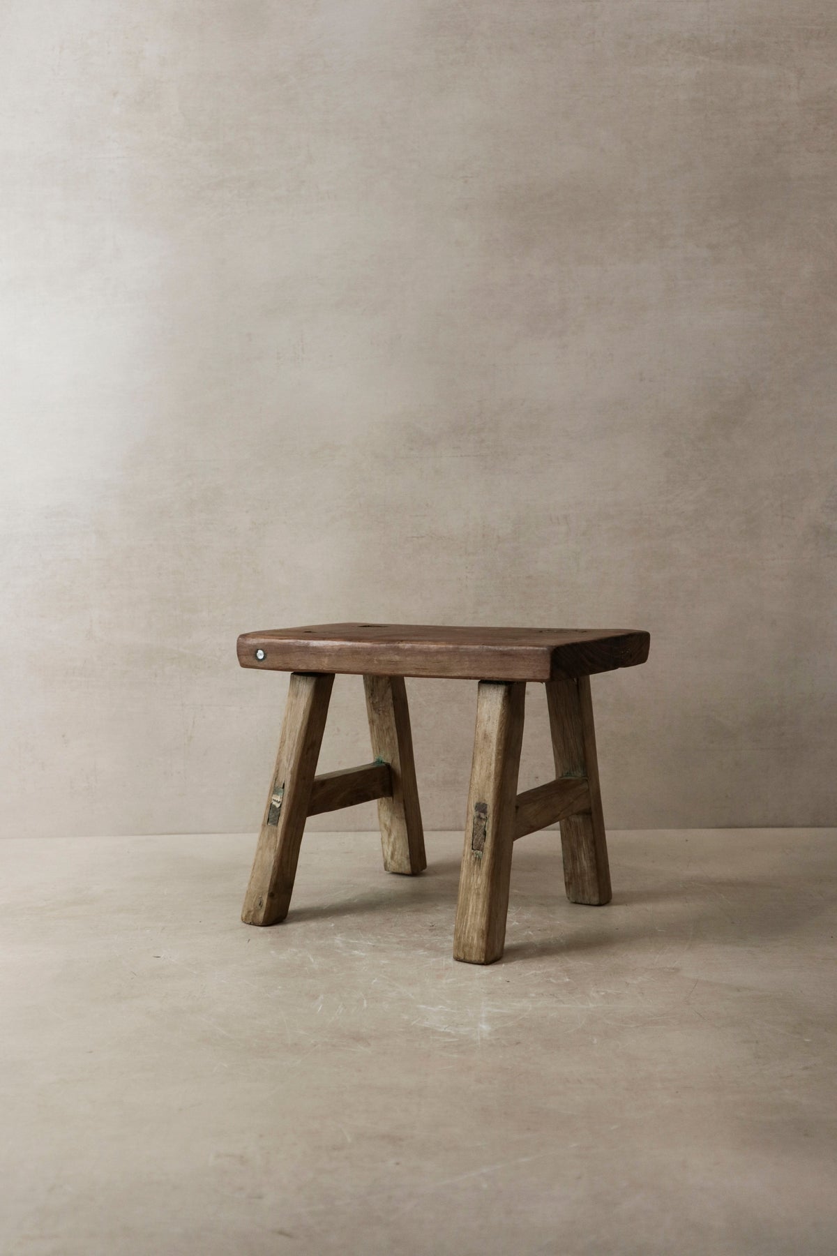Vintage Rustic Elm Wood Stool - Small - No 4