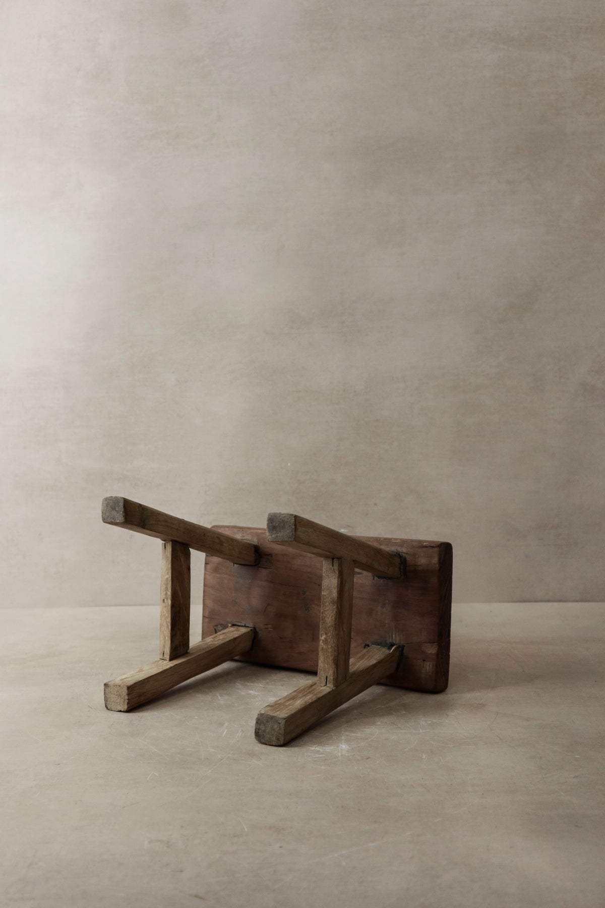 Vintage Rustic Elm Wood Stool - Small - No 4