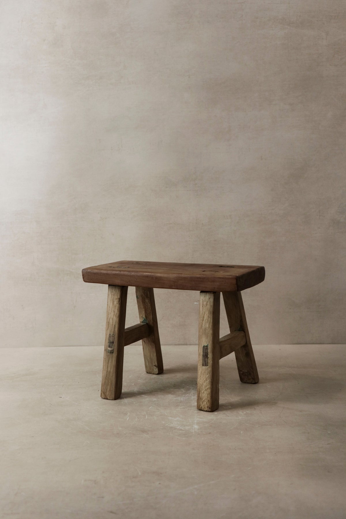 Vintage Rustic Elm Wood Stool - Small - No 4
