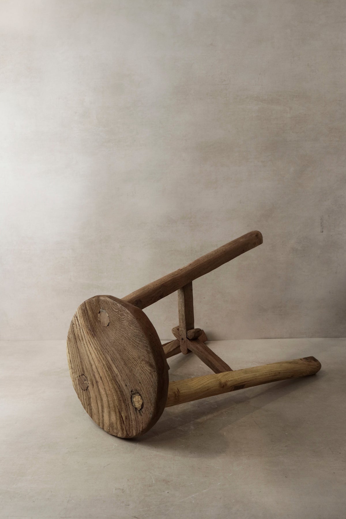 Vintage Rustic Elm Wood Stool - Round - No 1