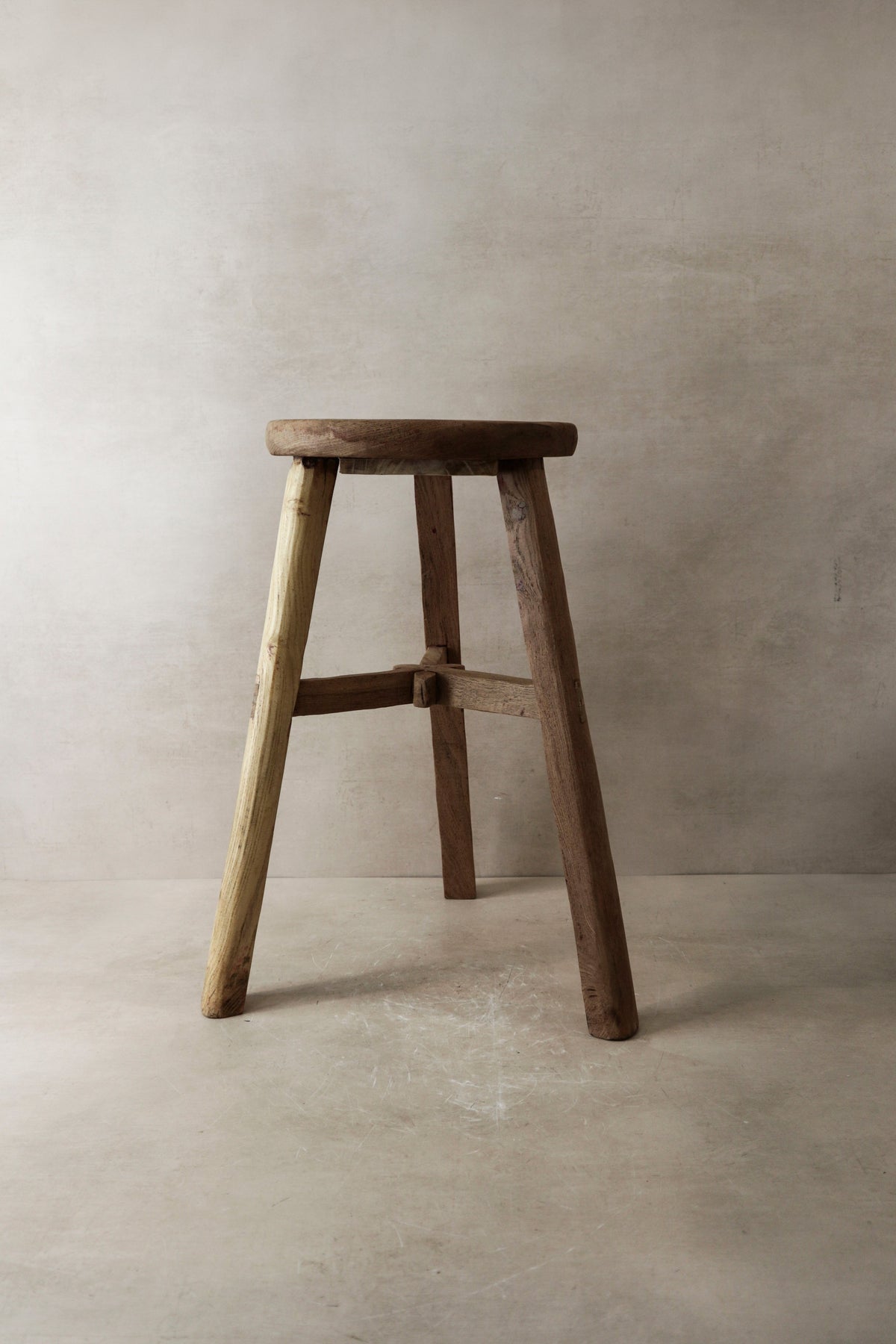 Vintage Rustic Elm Wood Stool - Round - No 1