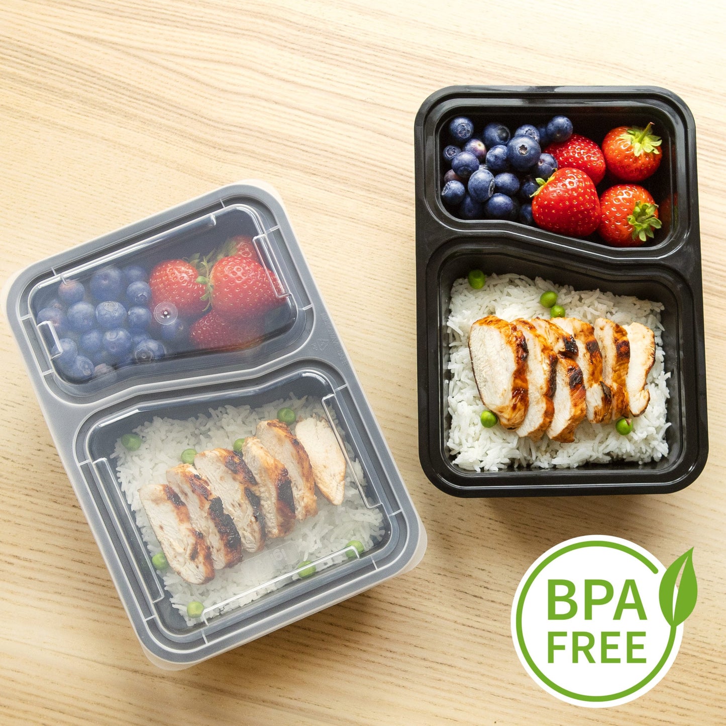 2-Compartment Reusable Containers with Airtight Lids - 887ml