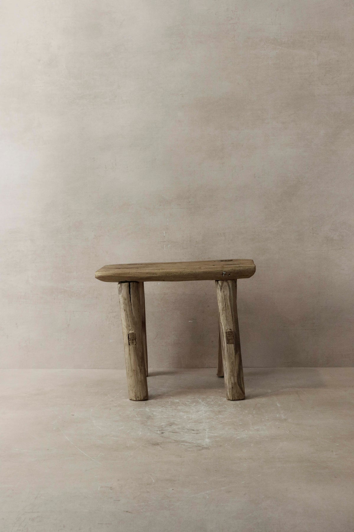 Vintage Rustic Elm Wood Stool - Small - No 6