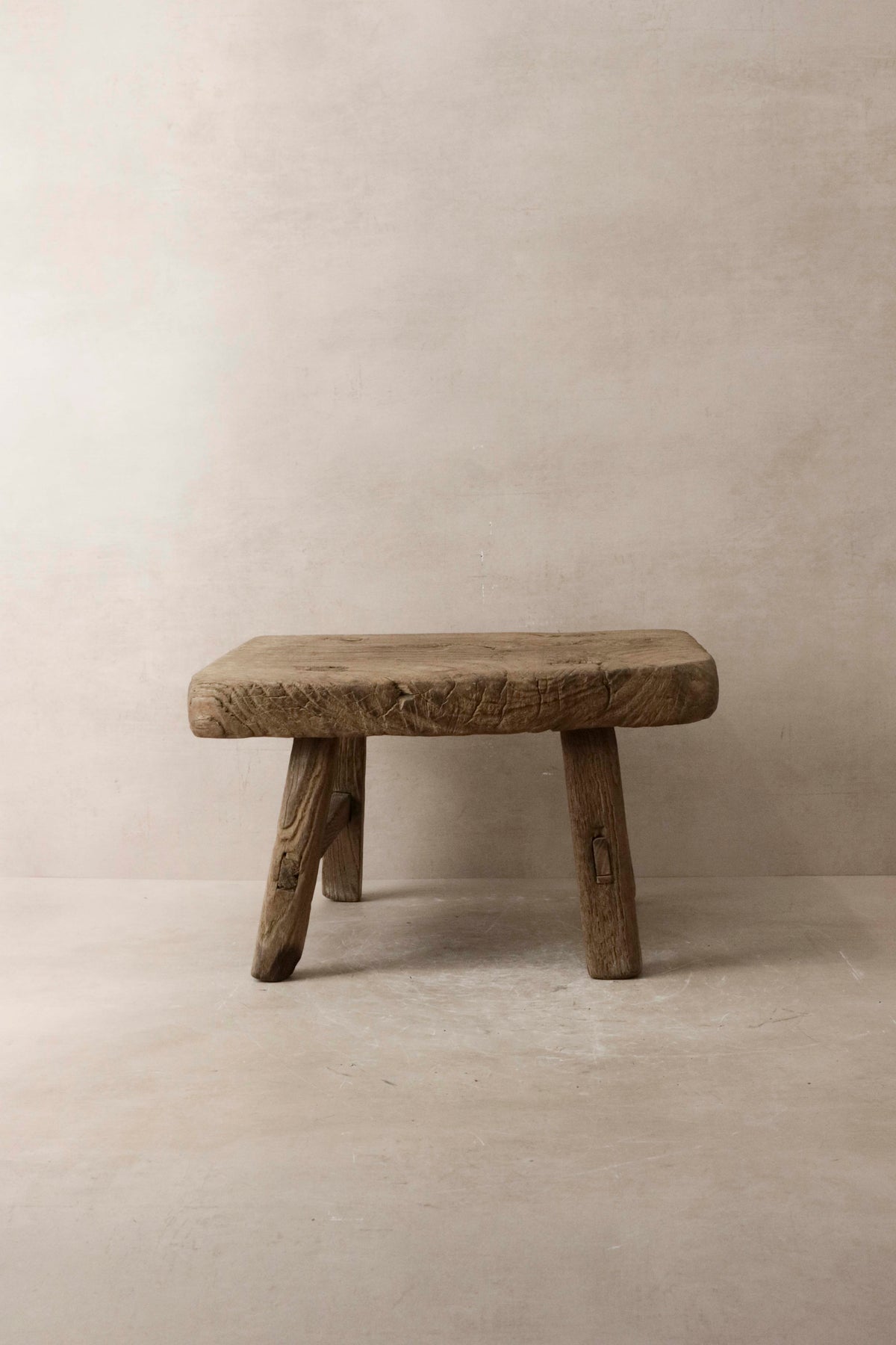 Vintage Rustic Elm Wood Stool - Small - No 12