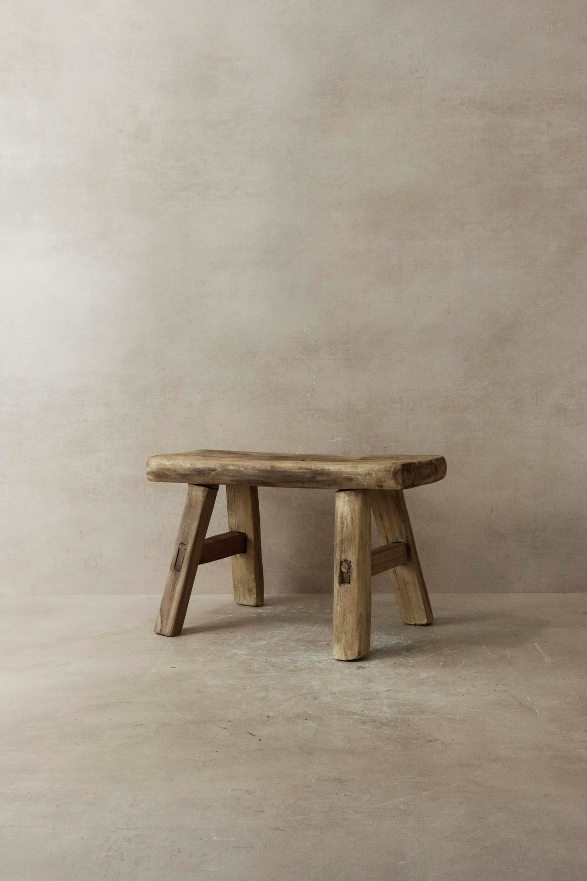Vintage Rustic Elm Wood Stool - Small - No 13