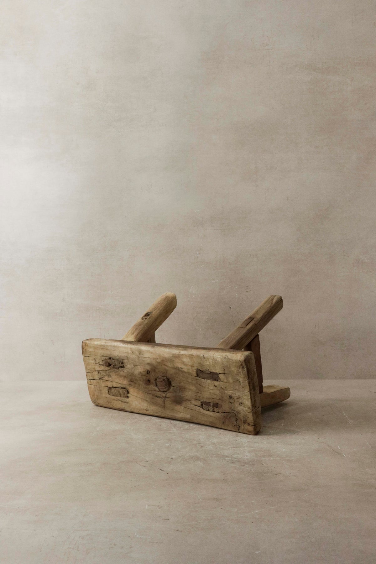 Vintage Rustic Elm Wood Stool - Small - No 13