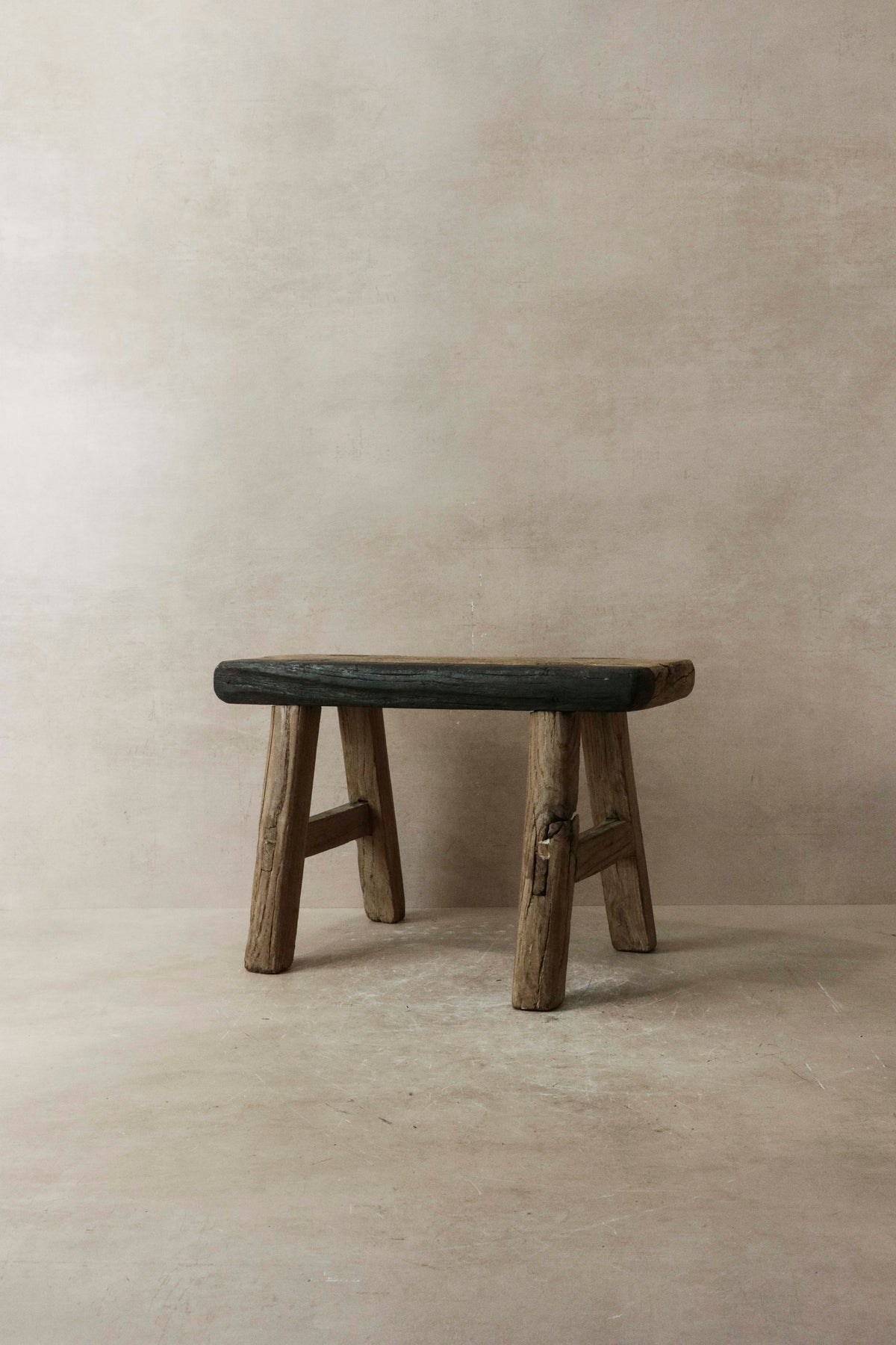 Vintage Rustic Elm Wood Stool - Small - No 14