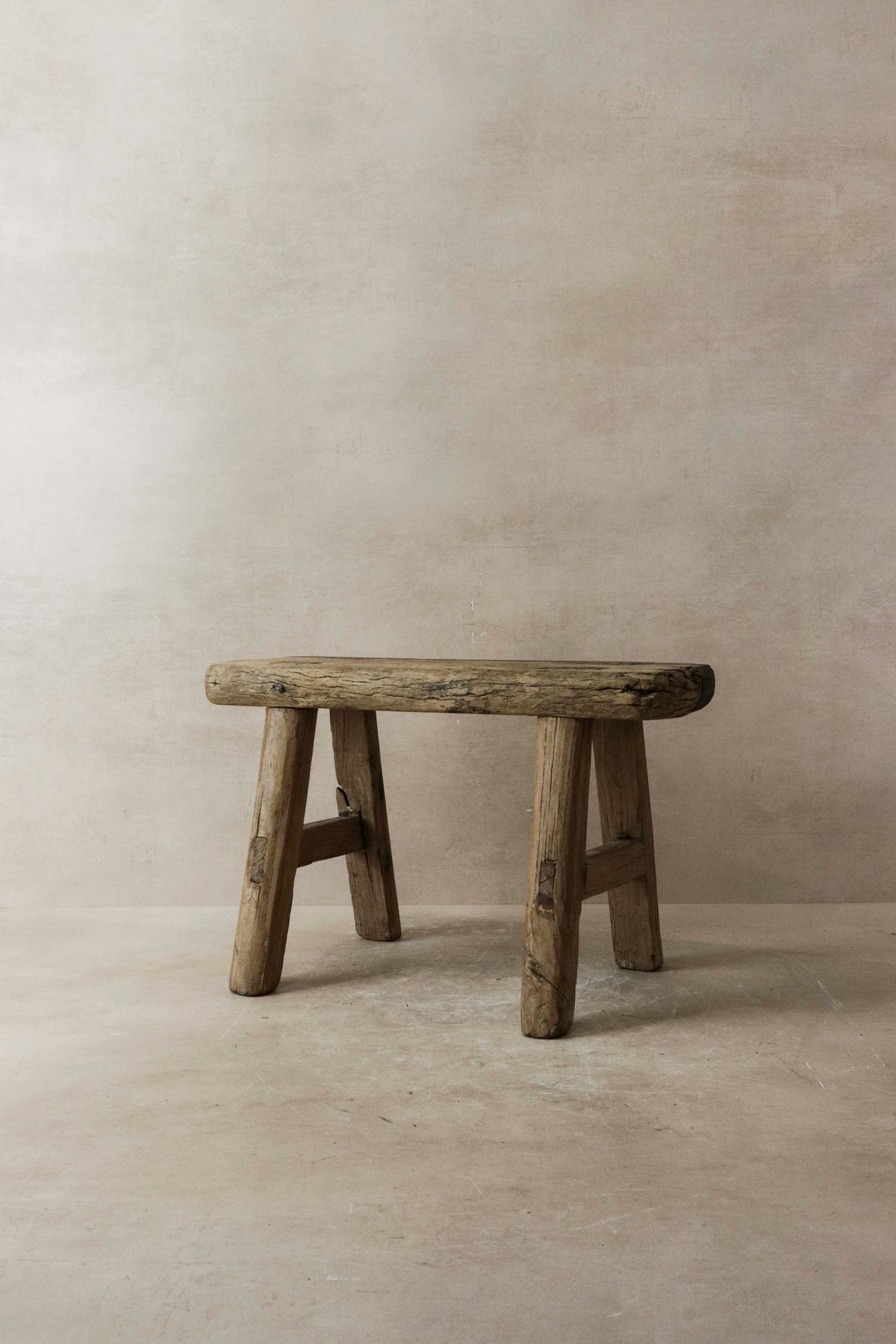 Vintage Rustic Elm Wood Stool - Small - No 14