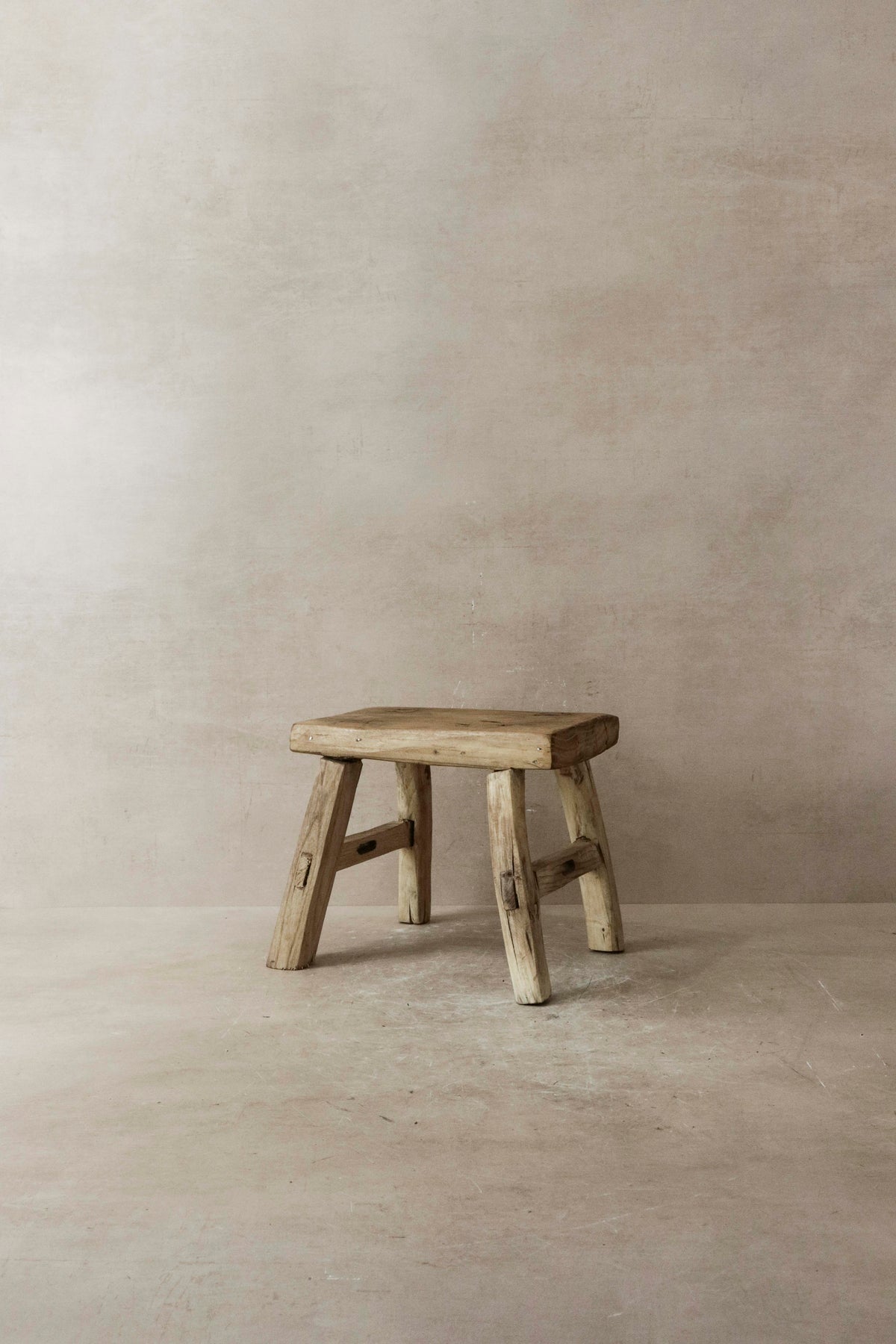 Vintage Rustic Elm Wood Stool - Small - No 16