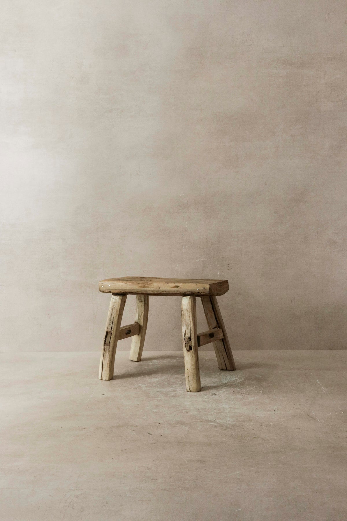 Vintage Rustic Elm Wood Stool - Small - No 16