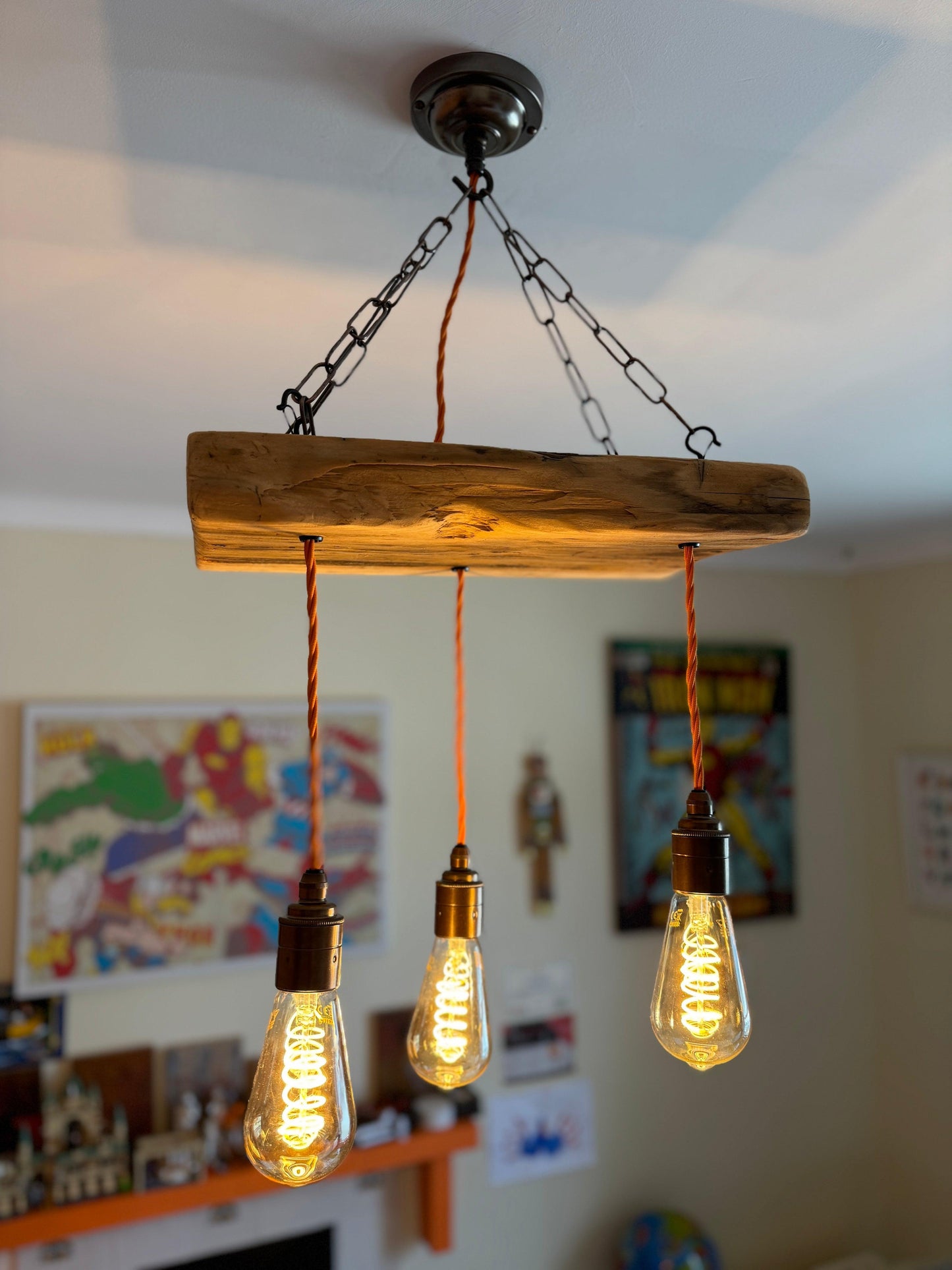 Triple Wooden Beam Chandelier - Norwegian Spruce Cluster Pendant Light