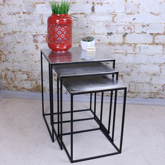 Karari Square Nest of Tables Distressed Metal