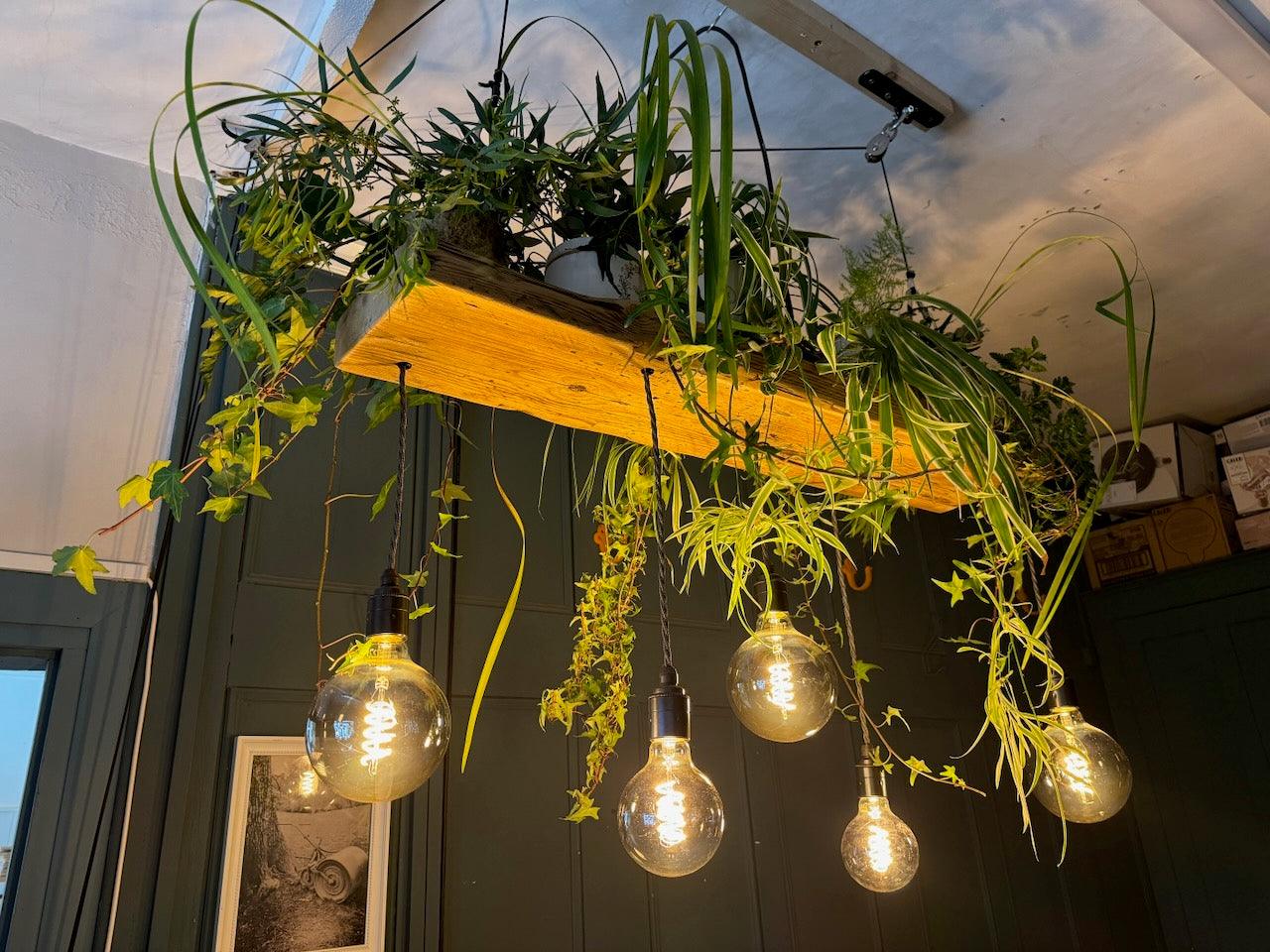 Wooden Beam Chandelier Water Resistant for Live Plant Display