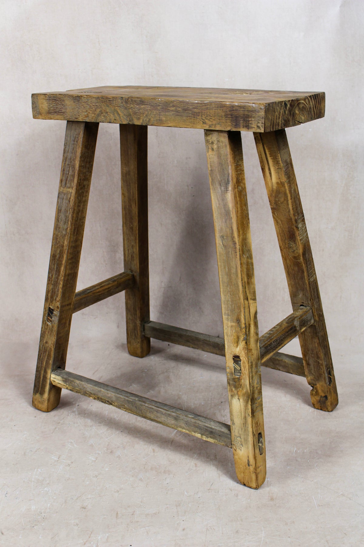 Vintage Rustic Elm Wood Stool - Medium - No 79