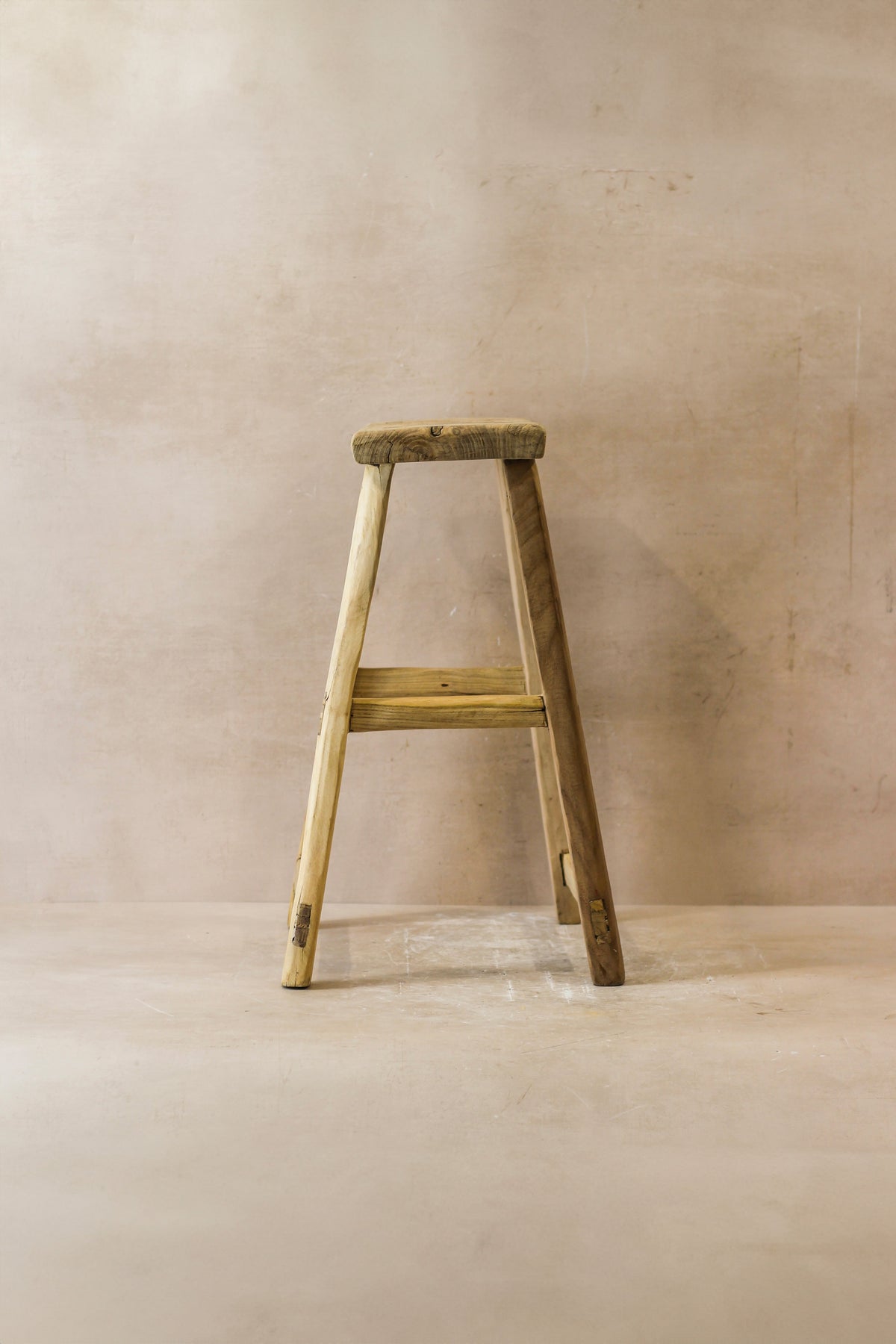 Vintage Rustic Elm Wood Stool - Medium - No 47