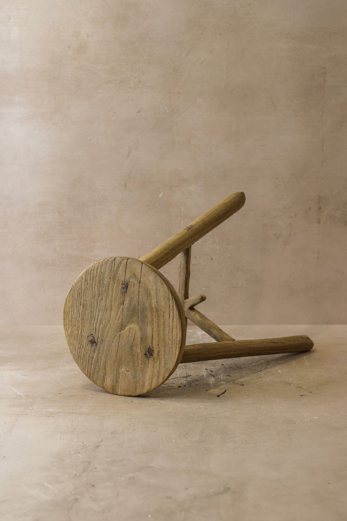 Vintage Rustic Elm Wood Stool - Round - No 41