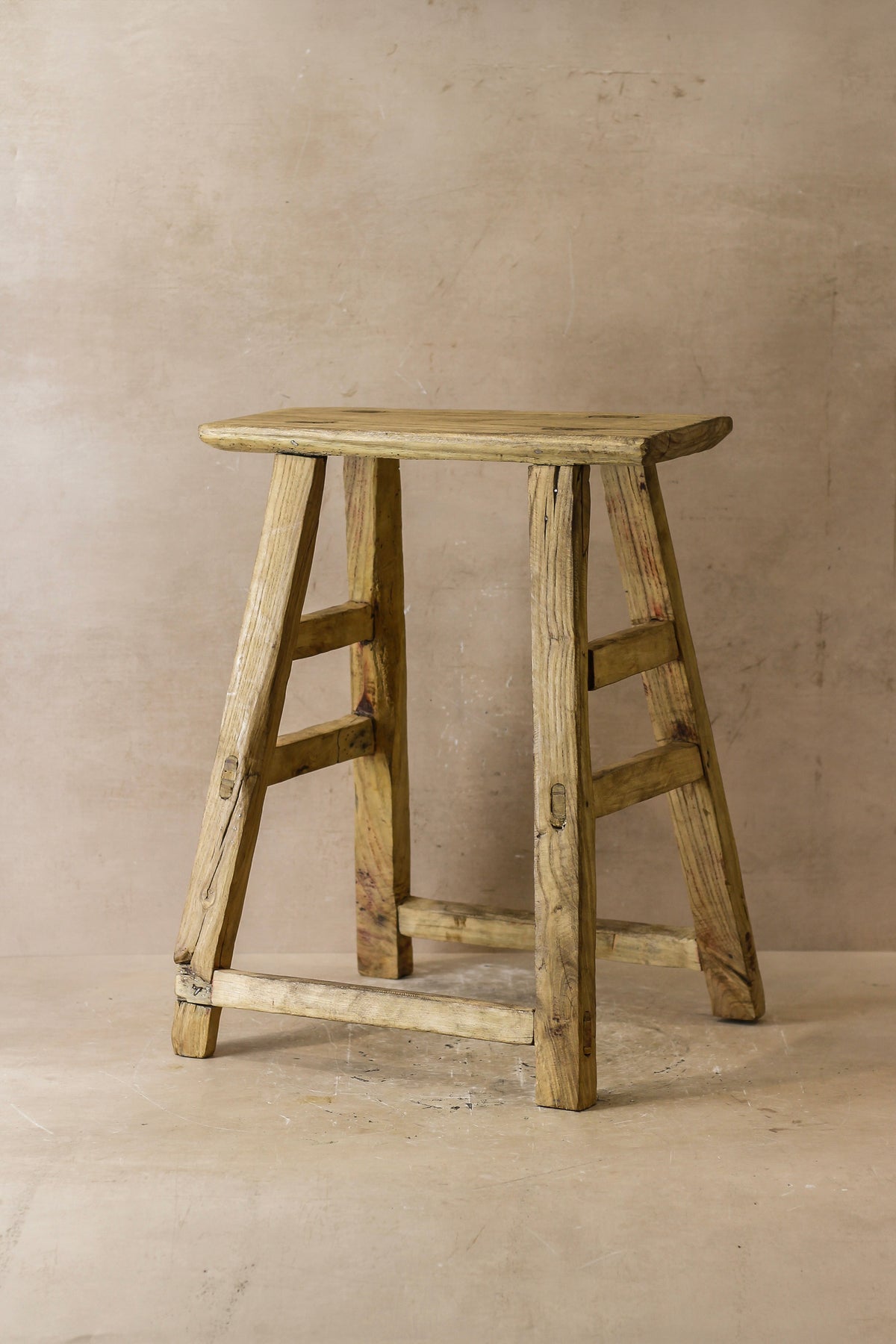 Vintage Rustic Elm Wood Stool - Medium - No 49