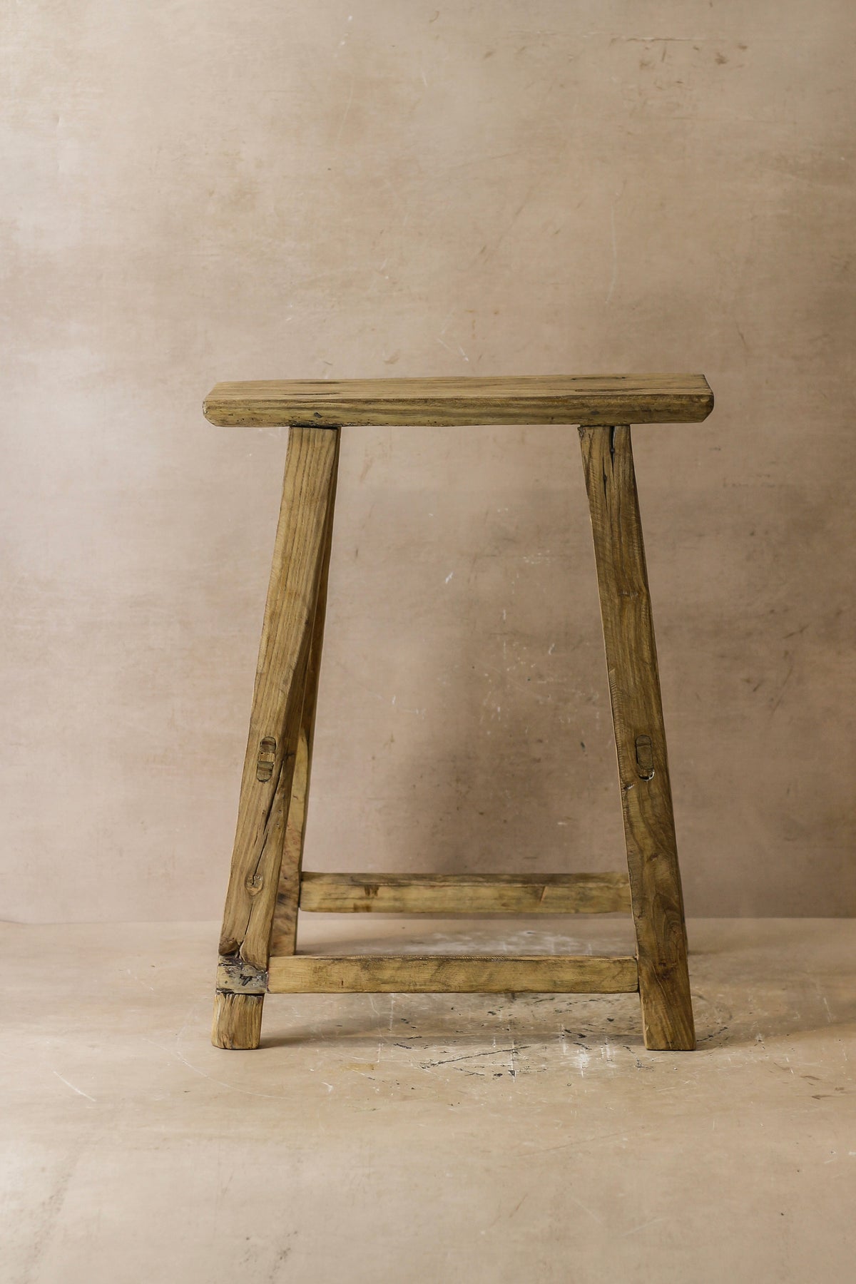 Vintage Rustic Elm Wood Stool - Medium - No 49