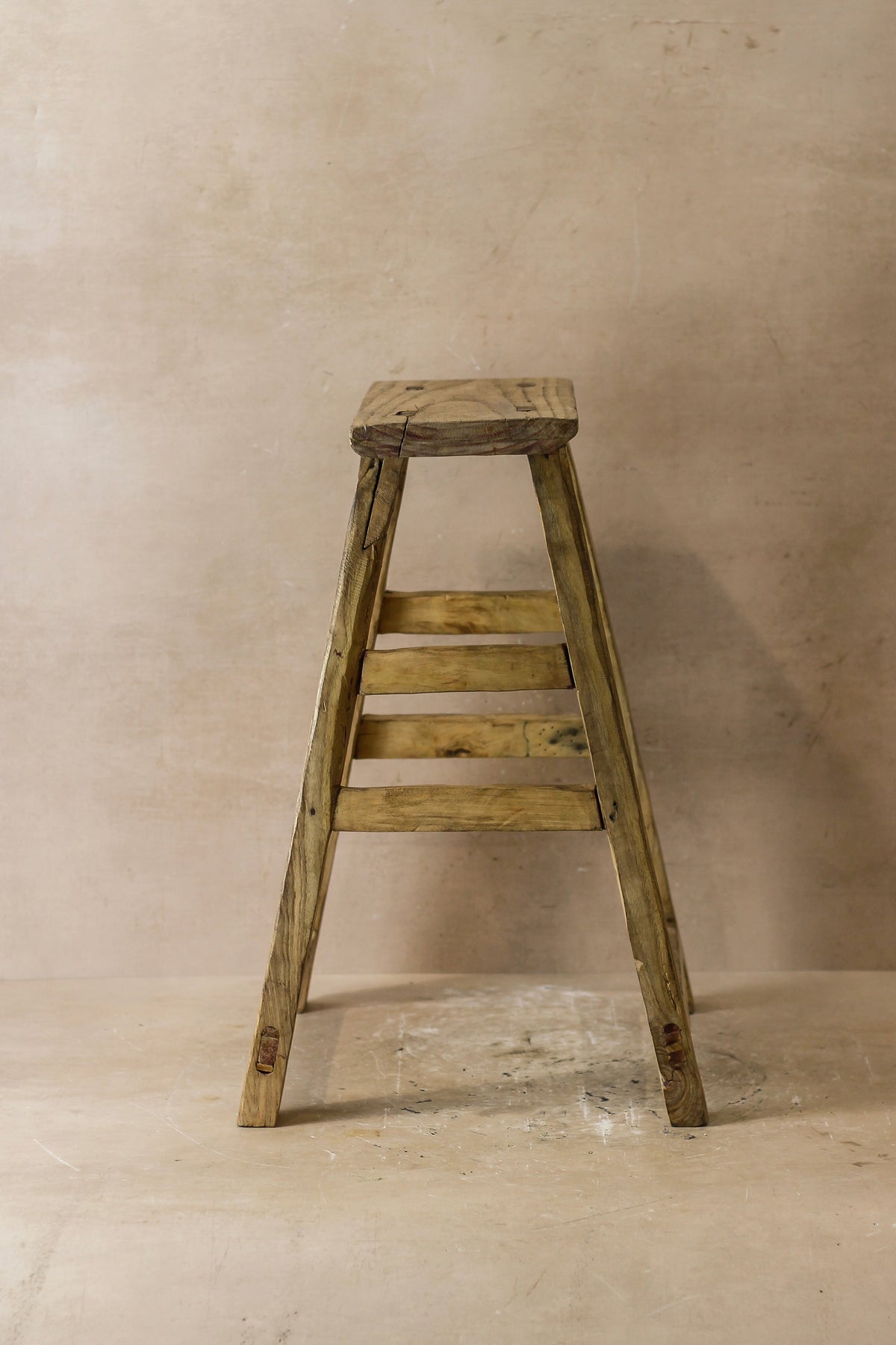 Vintage Rustic Elm Wood Stool - Medium - No 49