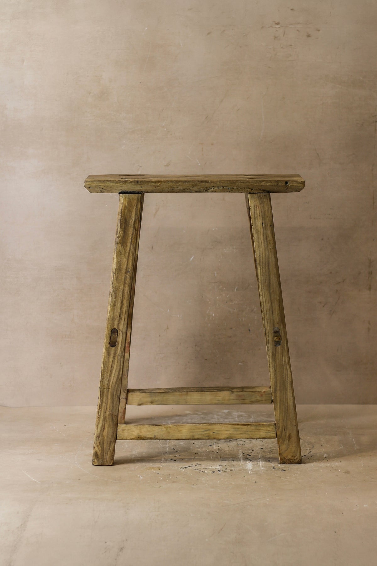 Vintage Rustic Elm Wood Stool - Medium - No 49