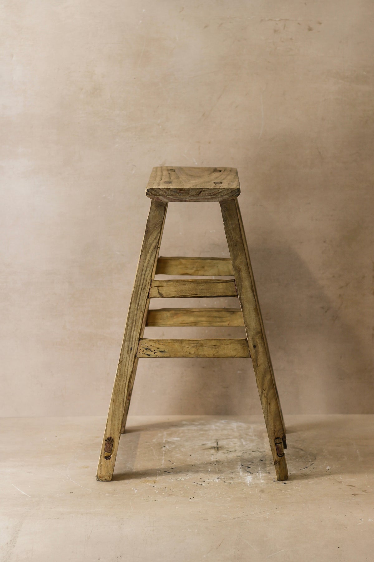 Vintage Rustic Elm Wood Stool - Medium - No 49