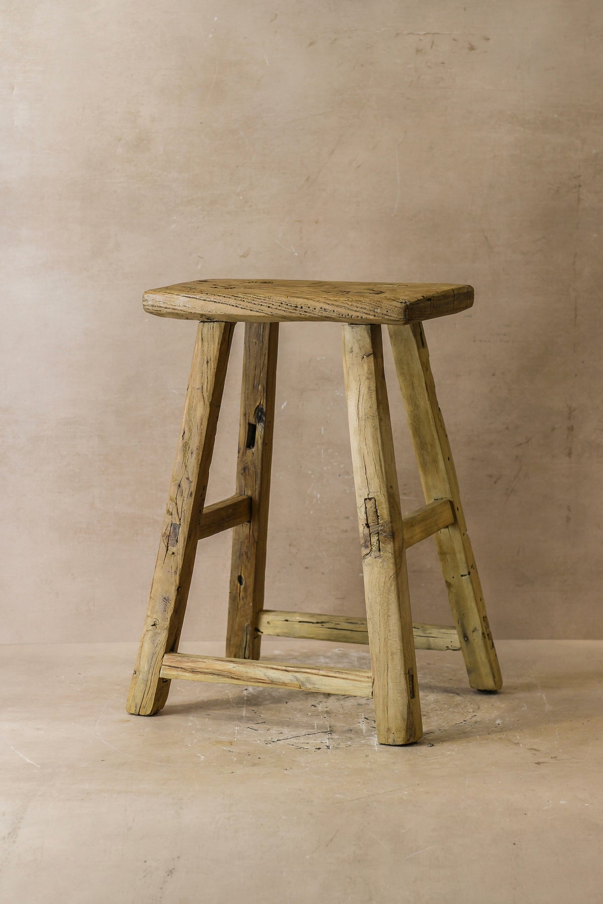Vintage Rustic Elm Wood Stool - Medium - No 50