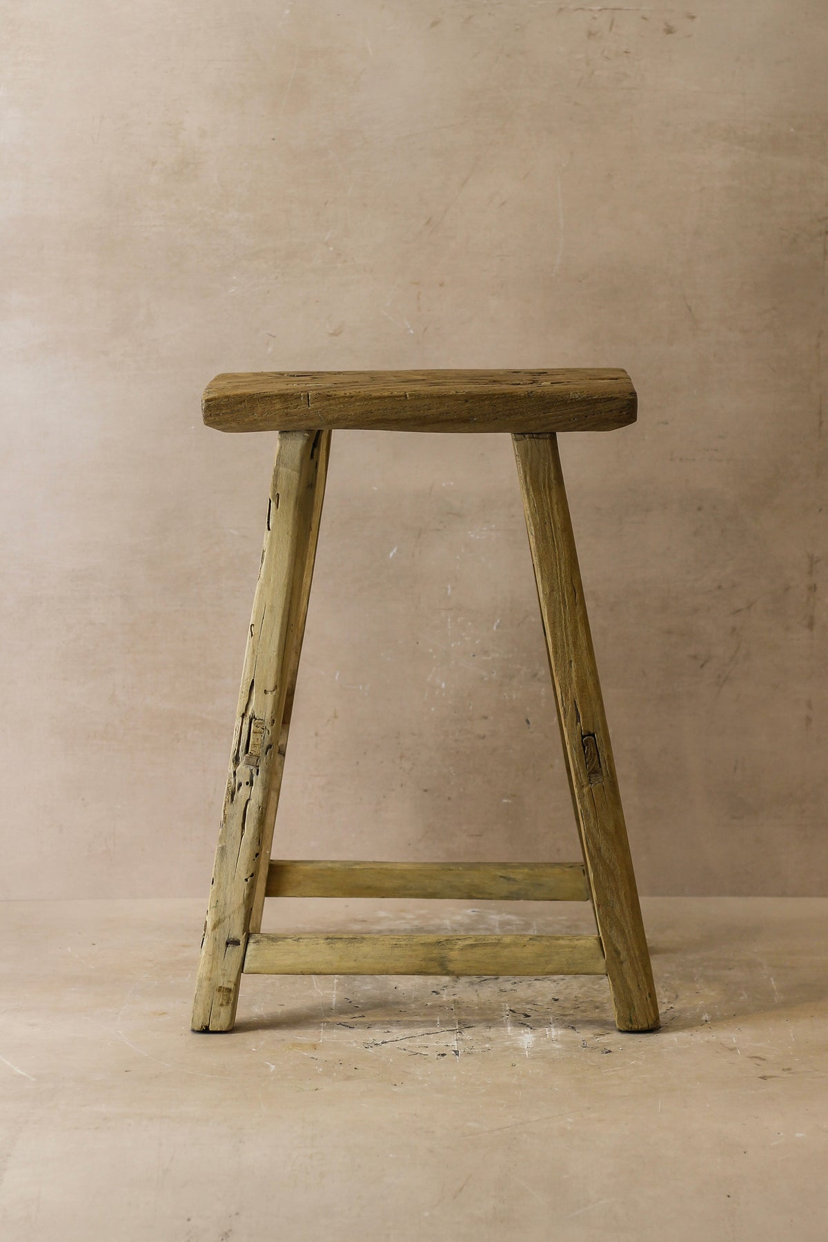 Vintage Rustic Elm Wood Stool - Medium - No 50