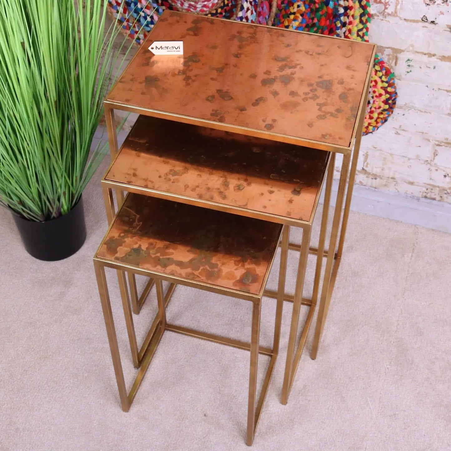 Itawa Tall Nest of Tables Gold Frame and Copper