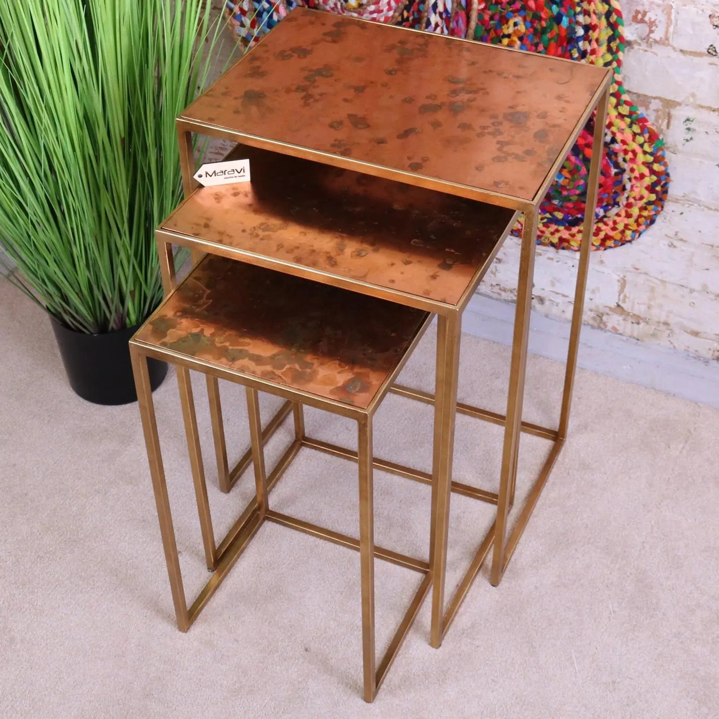Itawa Tall Nest of Tables Gold Frame and Copper
