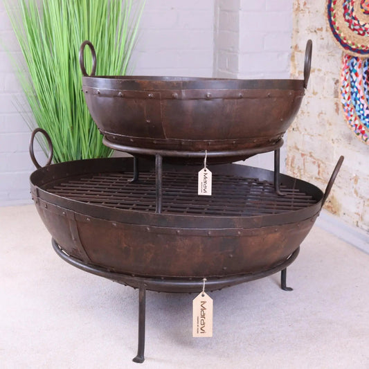 Vintage Kadai Bowl with Stand Garden Fire Pit Bowls