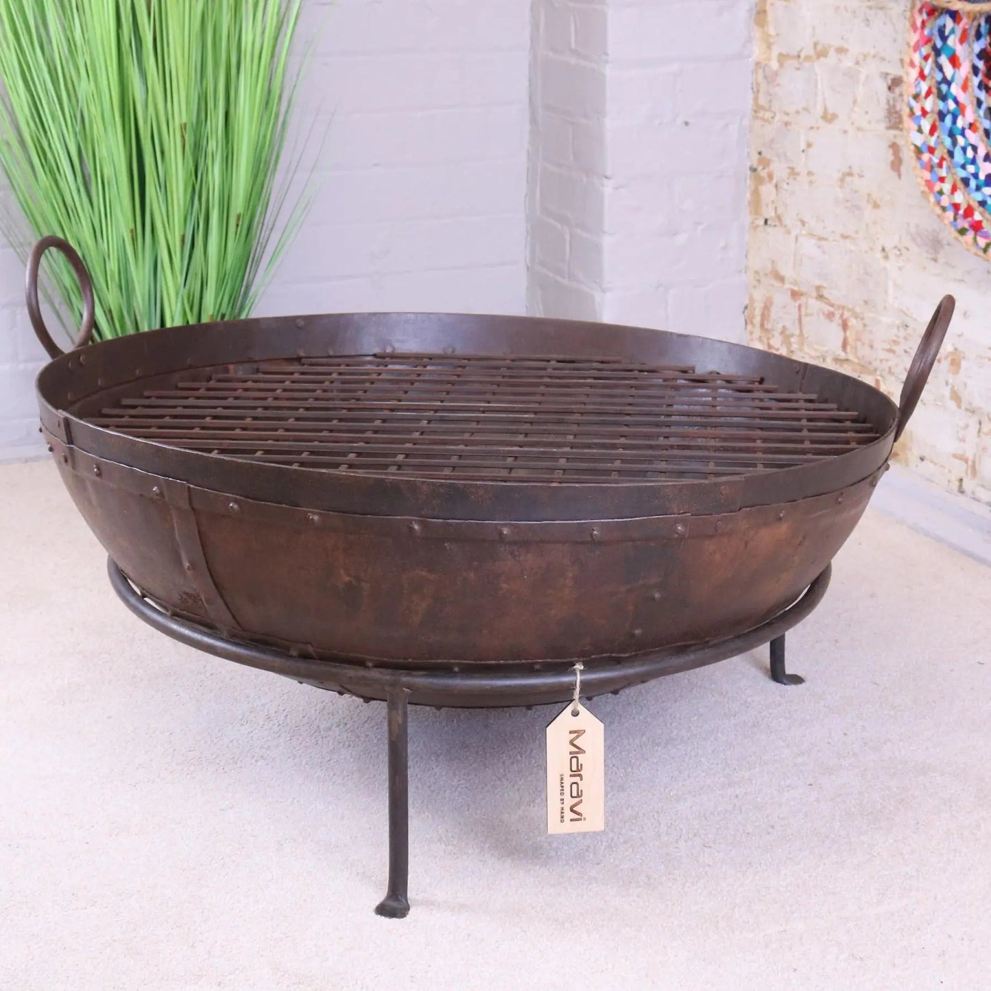Vintage Kadai Bowl with Stand Garden Fire Pit Bowls