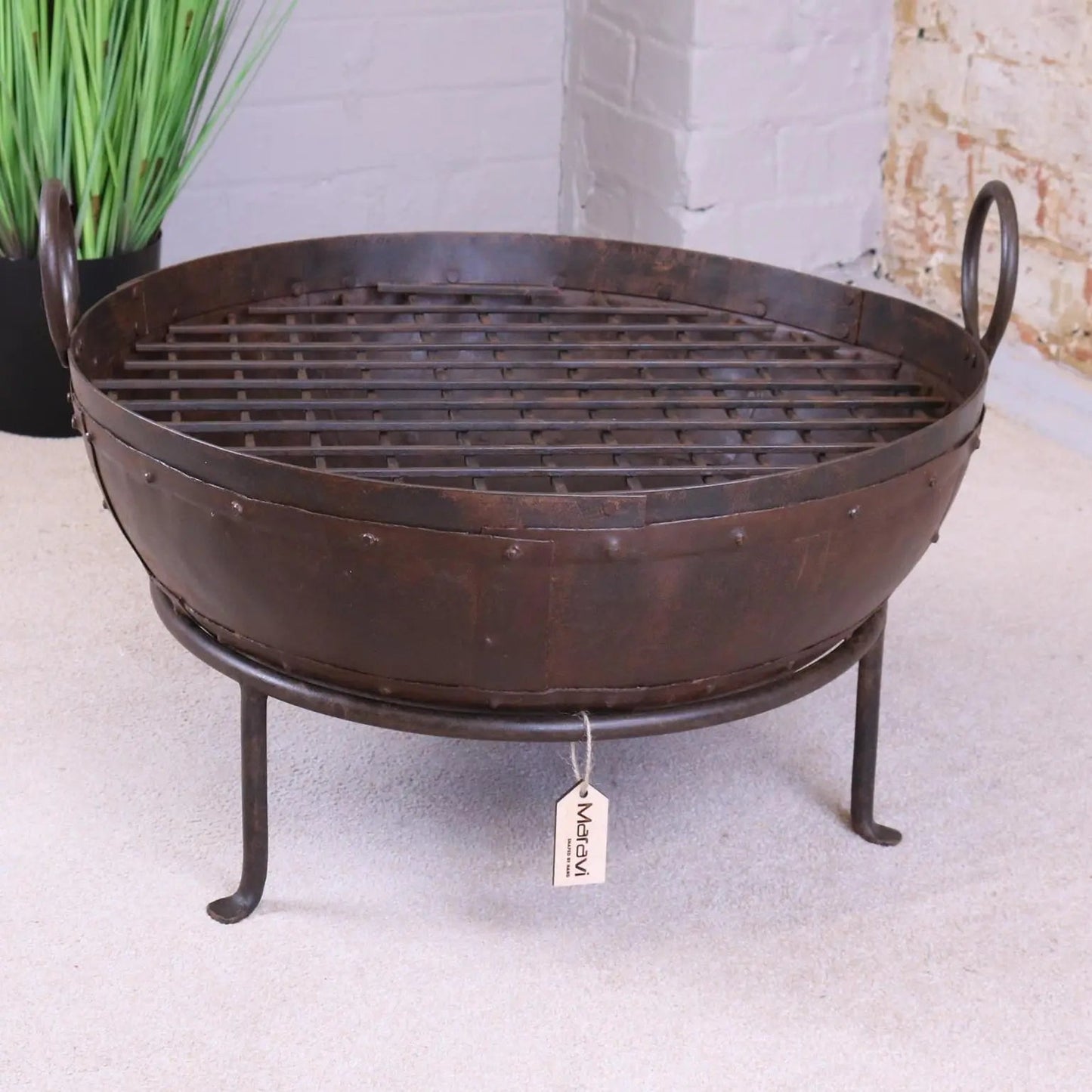Vintage Kadai Bowl with Stand Garden Fire Pit Bowls
