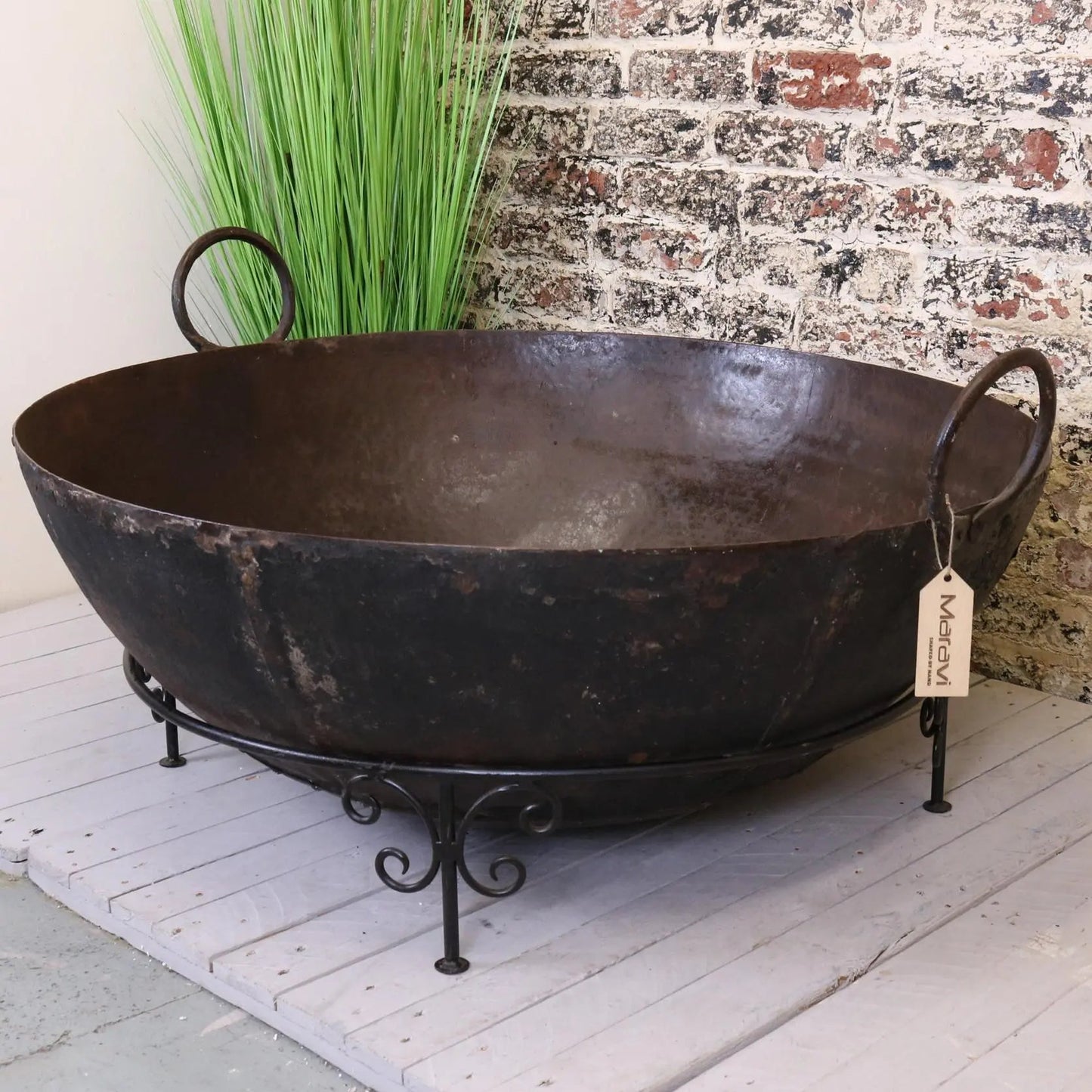Vintage Giant Kadai Fire Bowl with Stand Garden Fire Pit