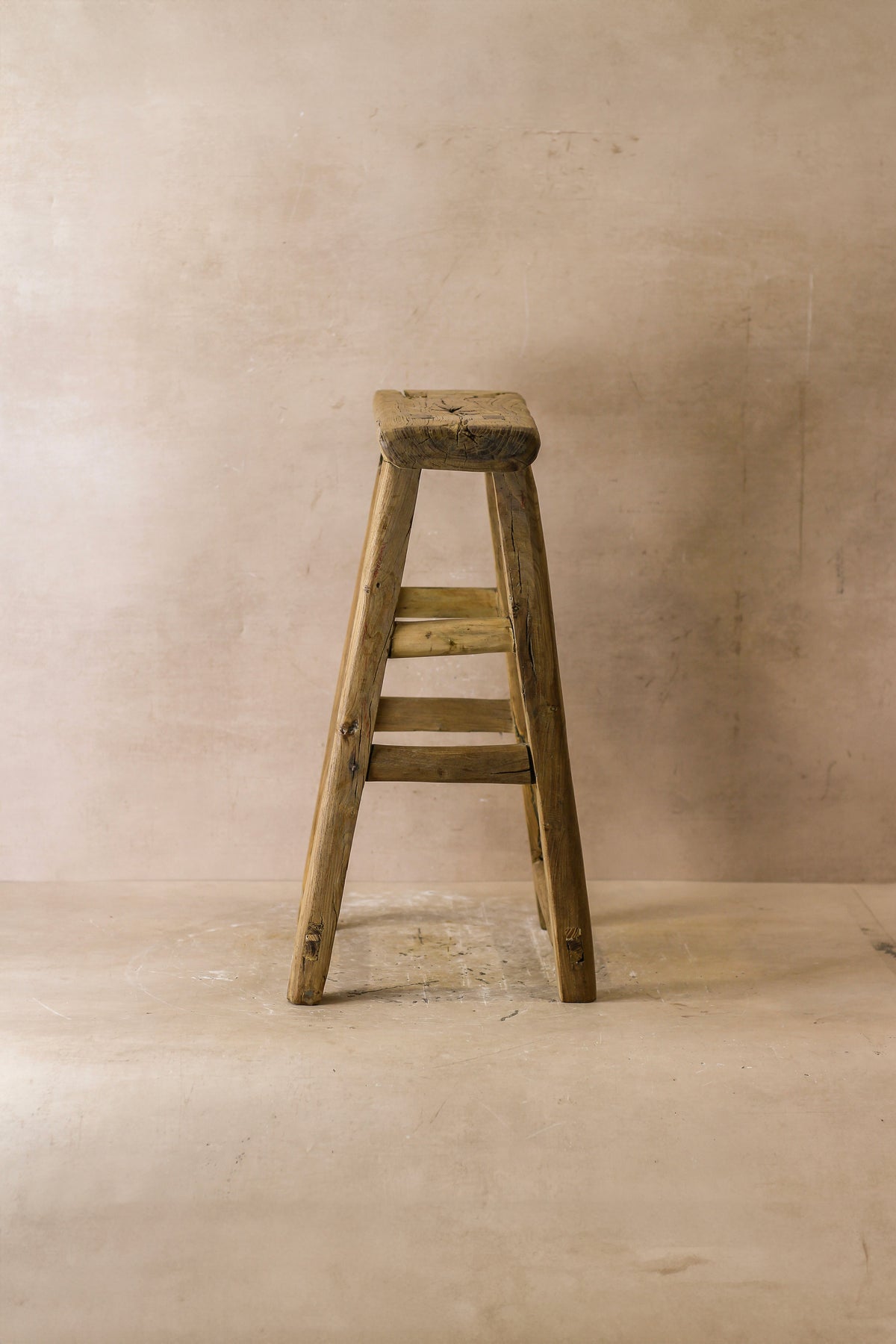 Vintage Rustic Elm Wood Stool - Medium - No 53
