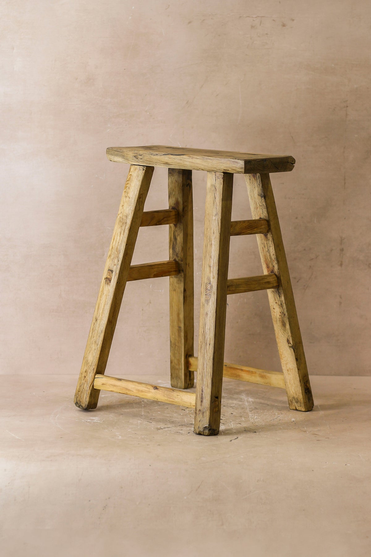 Vintage Rustic Elm Wood Stool - Medium - No 55