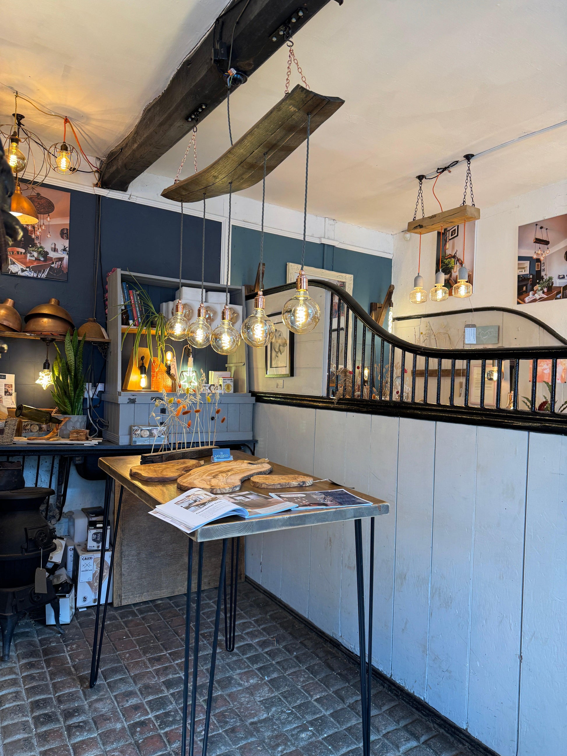 Curvey Oak Sherry Stave Chandelier