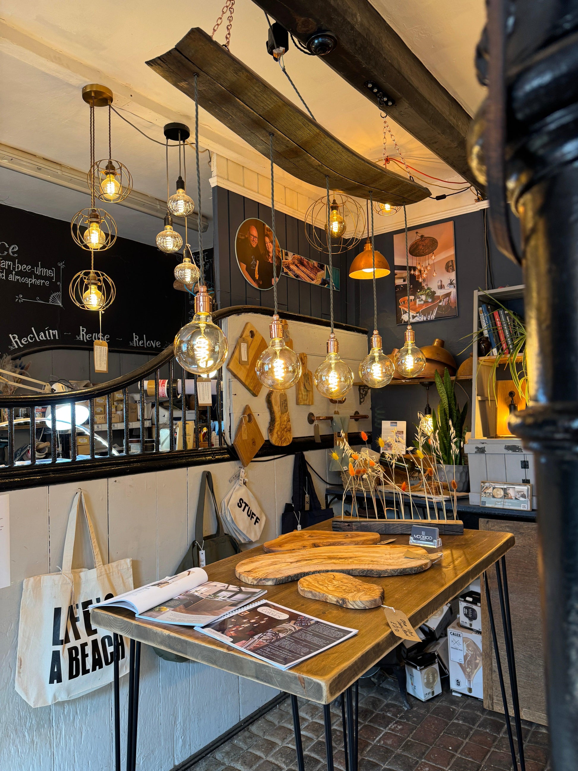 Curvey Oak Sherry Stave Chandelier