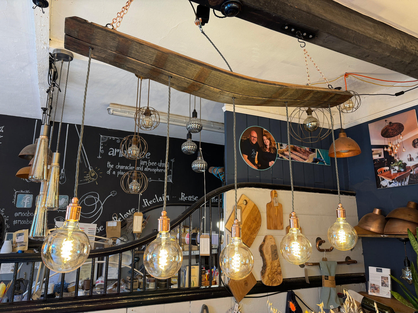 Curvey Oak Sherry Stave Chandelier