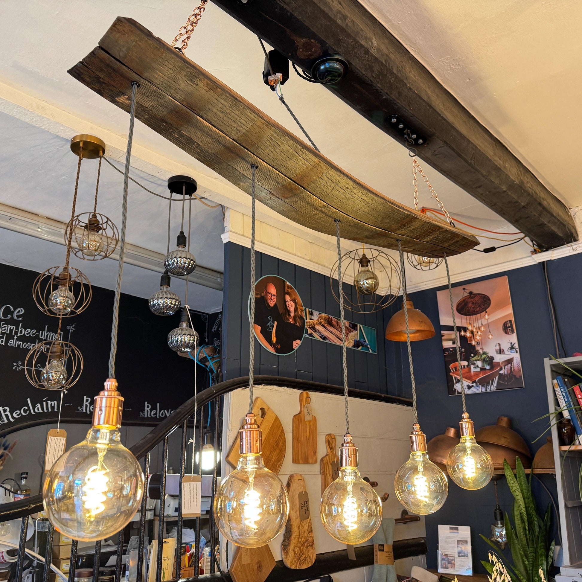 Curvey Oak Sherry Stave Chandelier