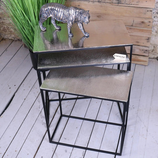 Karari Silver Nest of Tables Rectangular Aluminium Distressed Finish