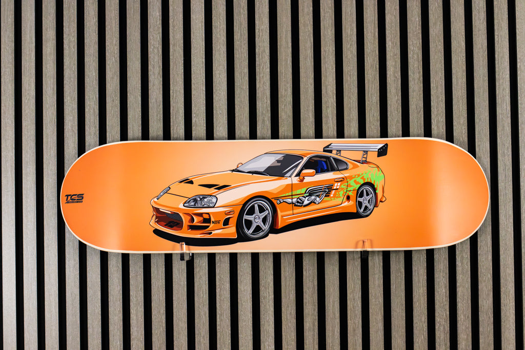 F and F inspired Orange Toyota Supra Skate Deck Wall Art