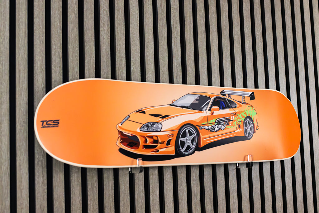 F and F inspired Orange Toyota Supra Skate Deck Wall Art