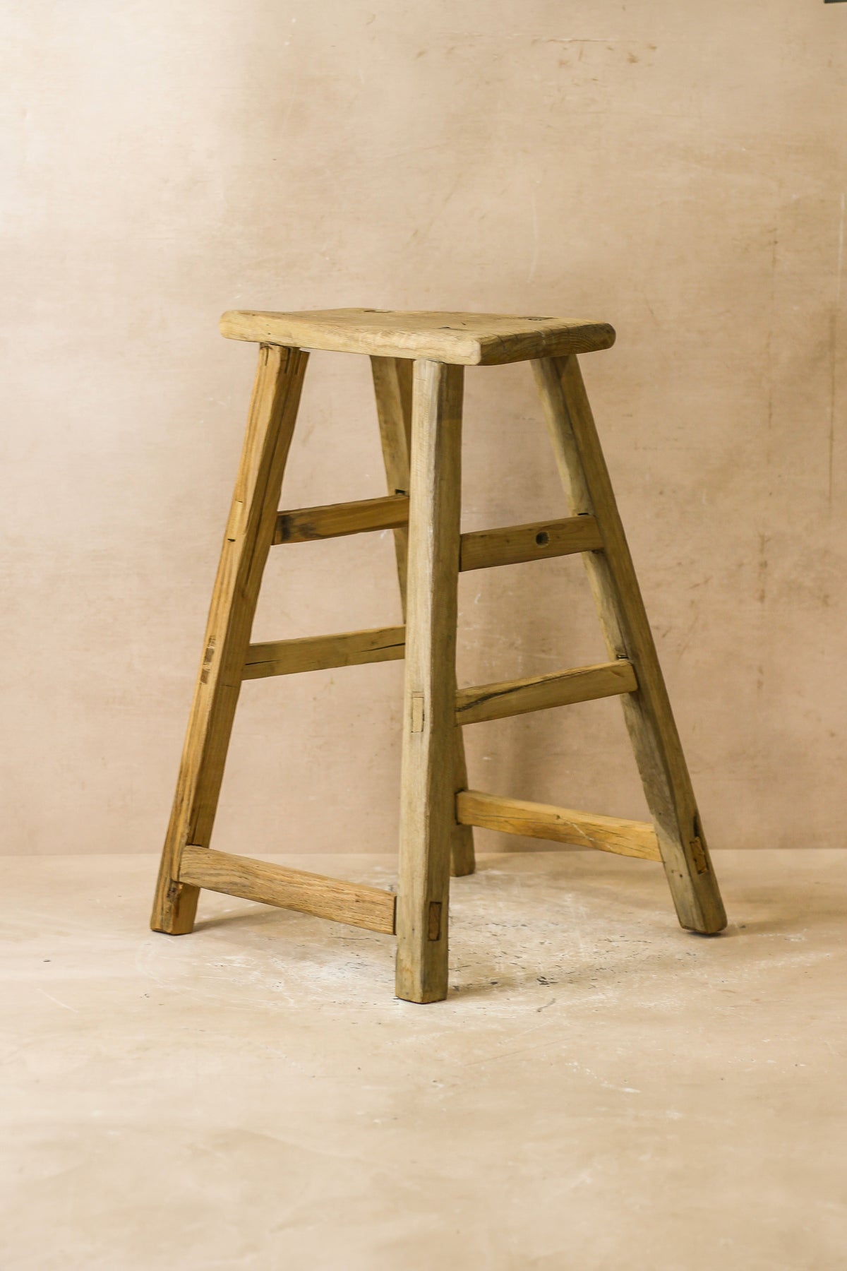 Vintage Rustic Elm Wood Stool - Medium - No 57