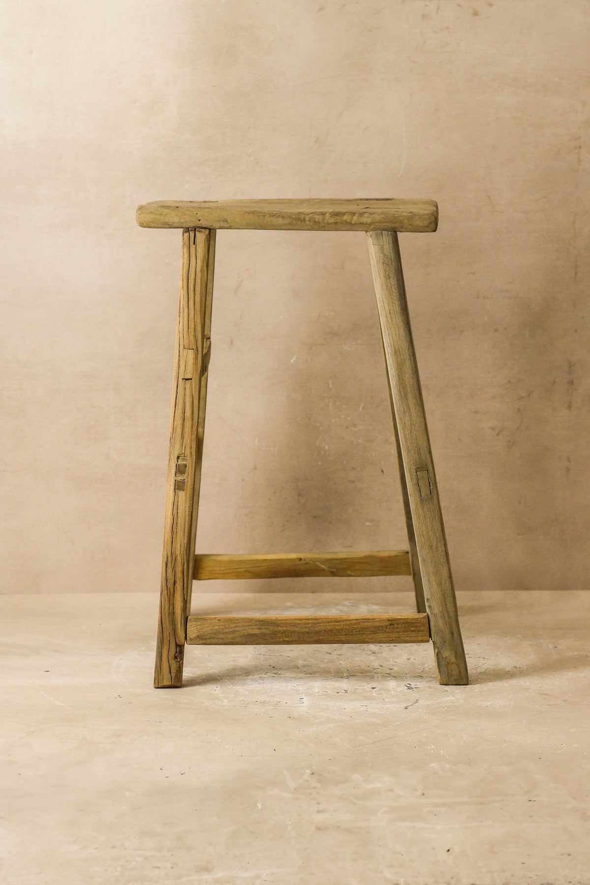 Vintage Rustic Elm Wood Stool - Medium - No 57