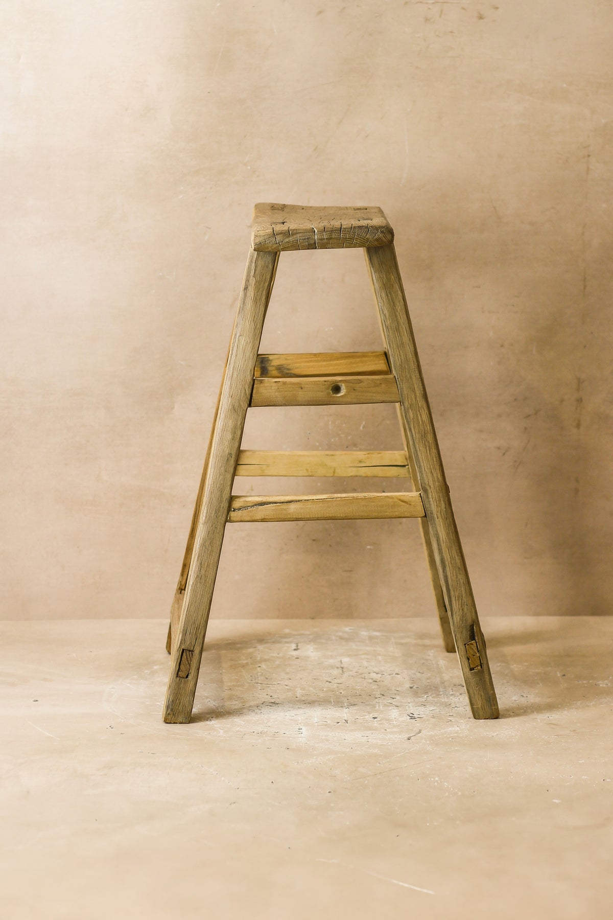 Vintage Rustic Elm Wood Stool - Medium - No 57