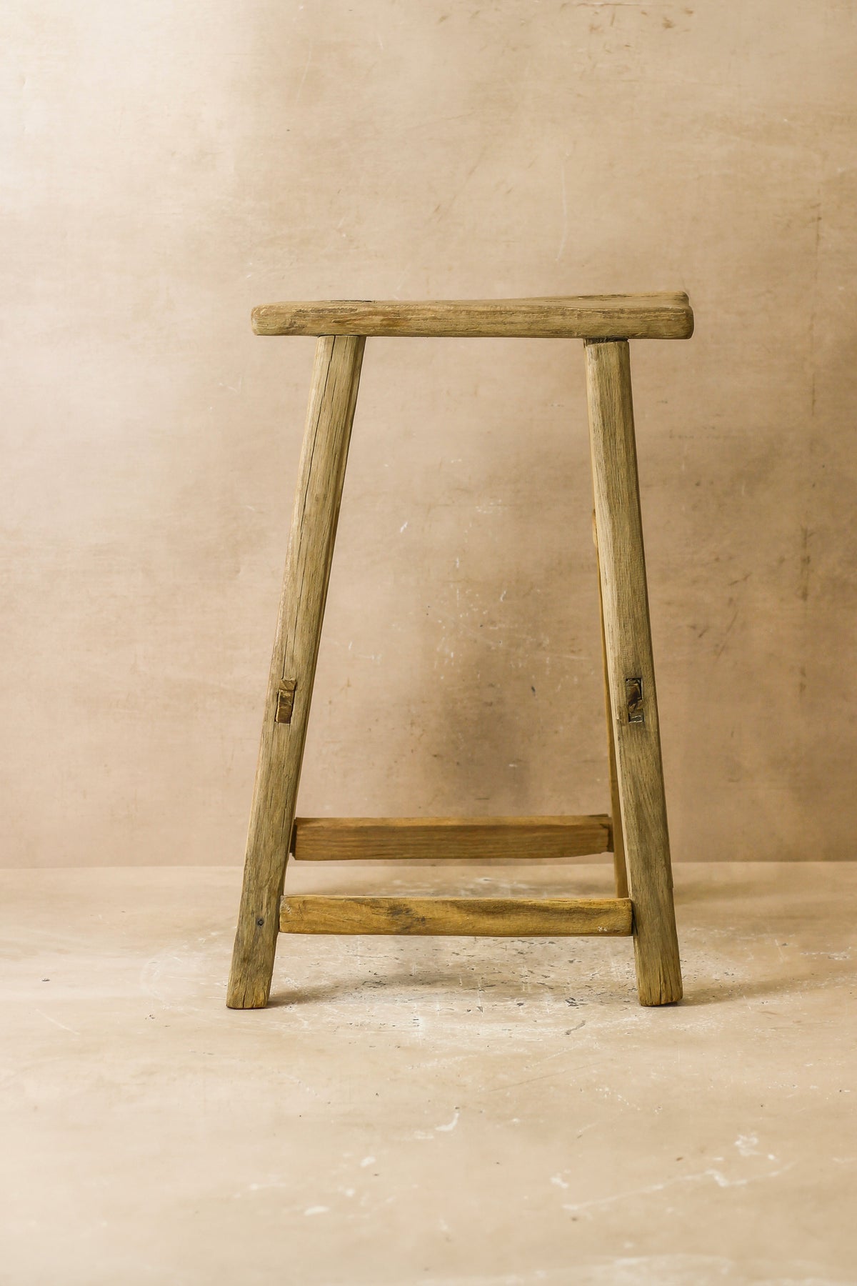 Vintage Rustic Elm Wood Stool - Medium - No 57
