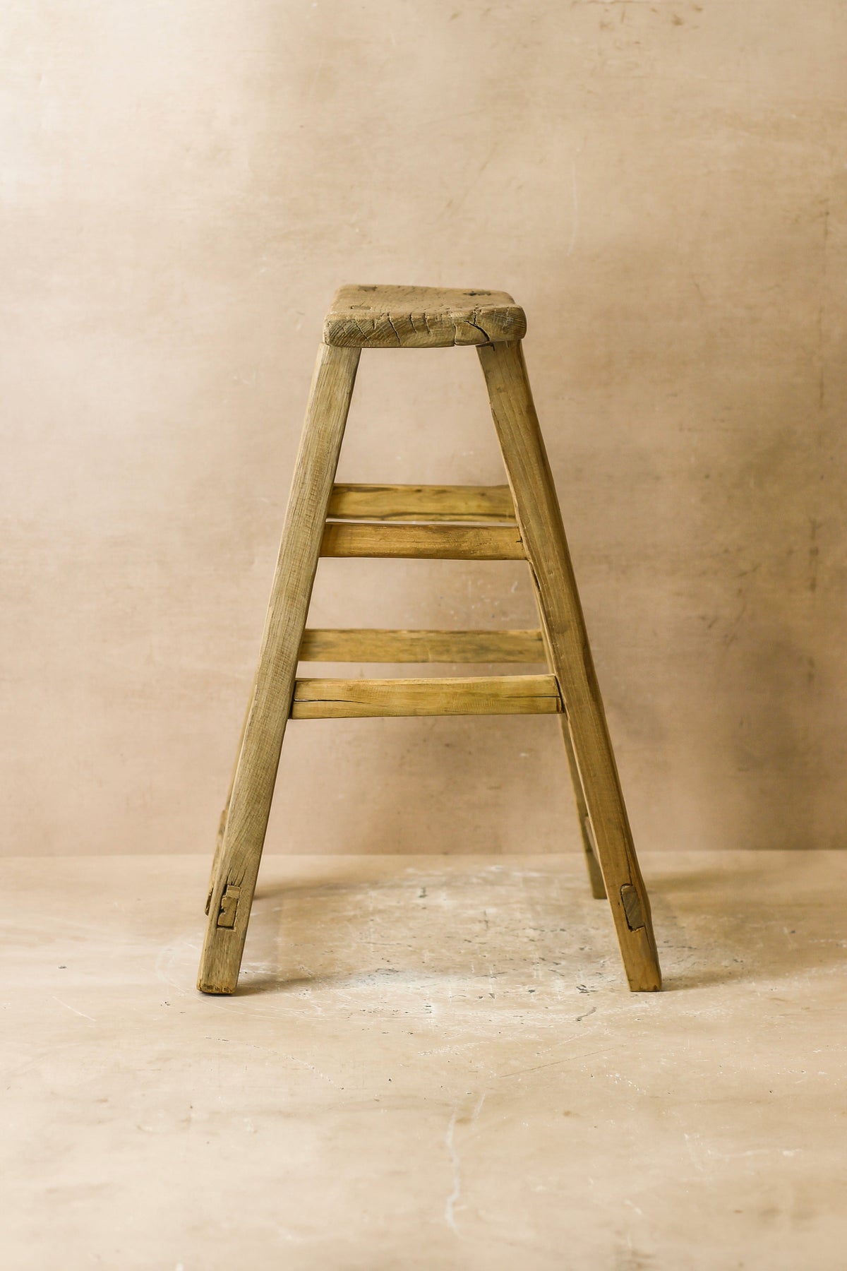Vintage Rustic Elm Wood Stool - Medium - No 57
