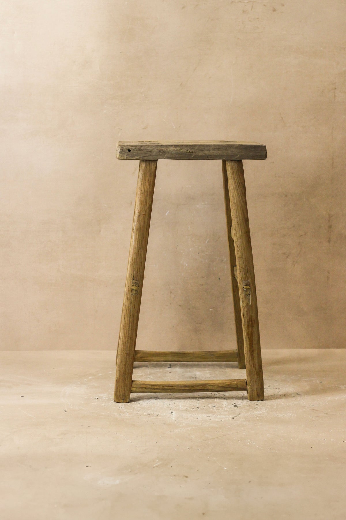 Vintage Rustic Elm Wood Stool - Medium - No 58